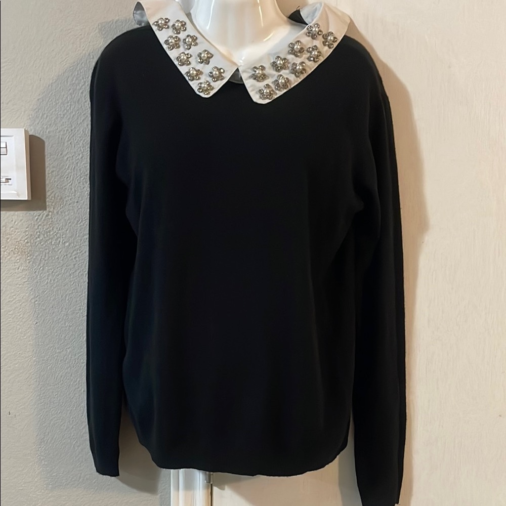 Black Fitted long sleeve with Peter Pan Collar